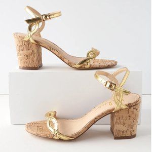 Savi Gold Cork Ankle Strap Heels